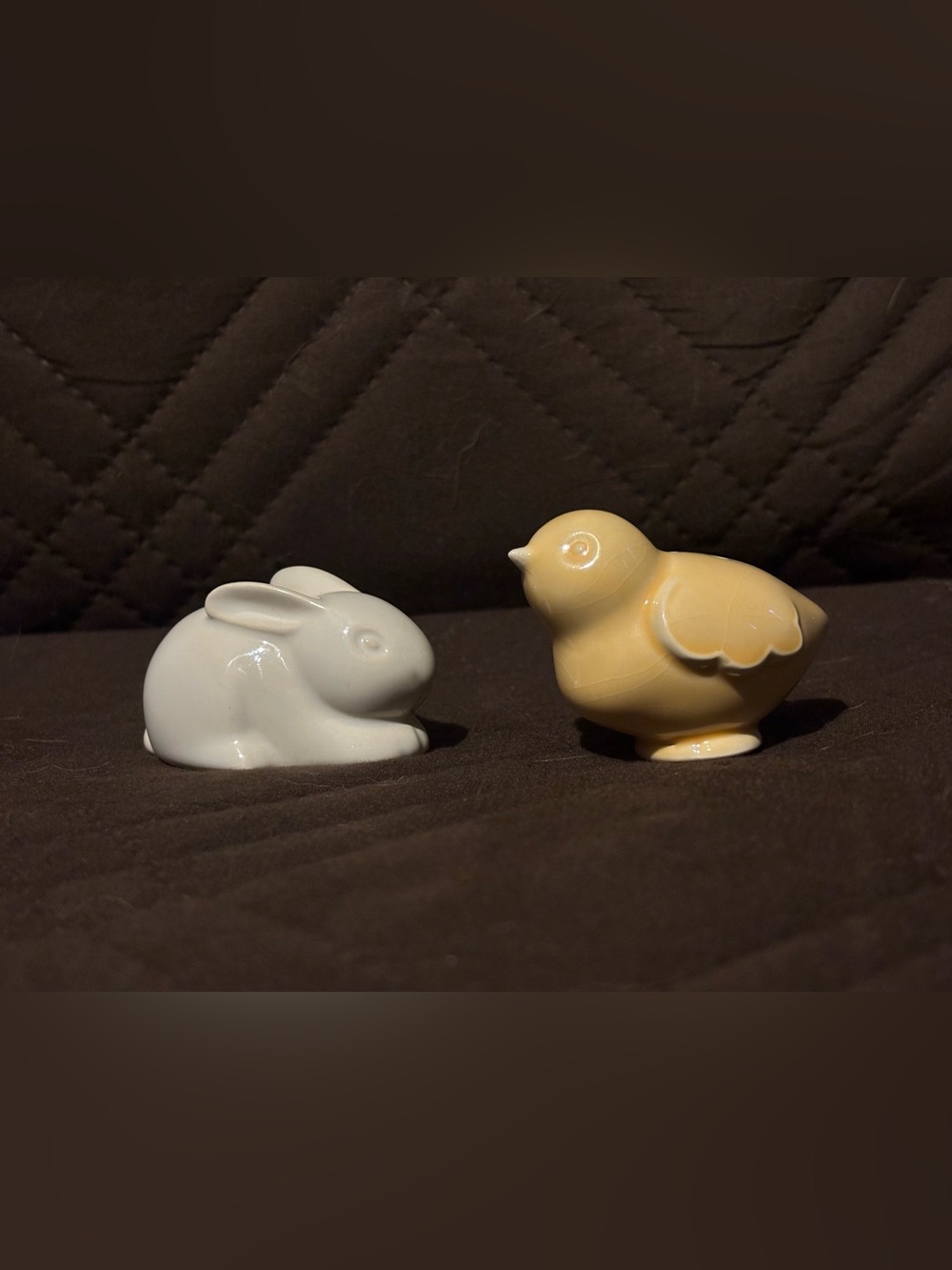 Ceramic Bunny and Chick Salt and Pepper Set - White Bunny, Cream Chick